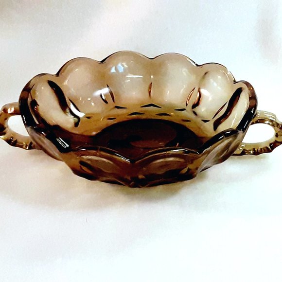 Fostoria Argus pattern 2-handled candy dish or server amber brown scalloped rim - Picture 1 of 3